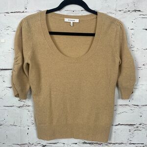 FRAME 100% Cashmere $338 Taupe Scoop Neck Ruched Puff Sleeve Sweater Medium